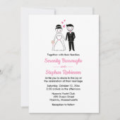 Cartoon Bride Groom Pink Black Vintage Hochzeit Einladung (Vorderseite)