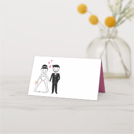 Cartoon Bride Groom Pink Wedding Party Platzkarte
