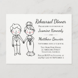 Cartoon Bride Groom Schwarz-weiße Hochzeitsstiftun Einladungspostkarte