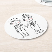 Cartoon Bride Groom Vielen Dank für die polnische Runder Pappuntersetzer (Angewinkelt)