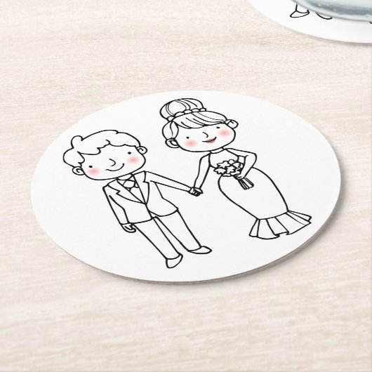 Cartoon Bride Groom Vielen Dank für die polnische Runder Pappuntersetzer (Angewinkelt)