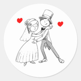 Cartoon Bride Groom Wedding Red Schwarz-weiß Runder Aufkleber