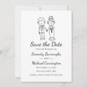 Cartoon Bride Groom Wedding retten die Hochzeit Einladung (Vorderseite)
