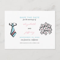 Cartoon Bride Groom Wedding Save the Date Postcard