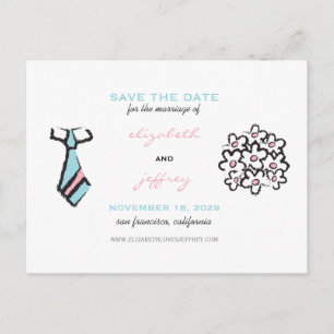 Cartoon Bride Groom Wedding Save the Date Postcard Ankündigungspostkarte