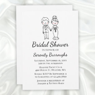 Cartoon Bride Groom Whimsical Brautparty Einladung