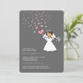 Cartoon Bride Pink Hearts Blume Brautparty Einladung (Stehend Vorderseite)