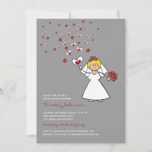 Cartoon Bride Red Hearts Blume Brautparty Einladung