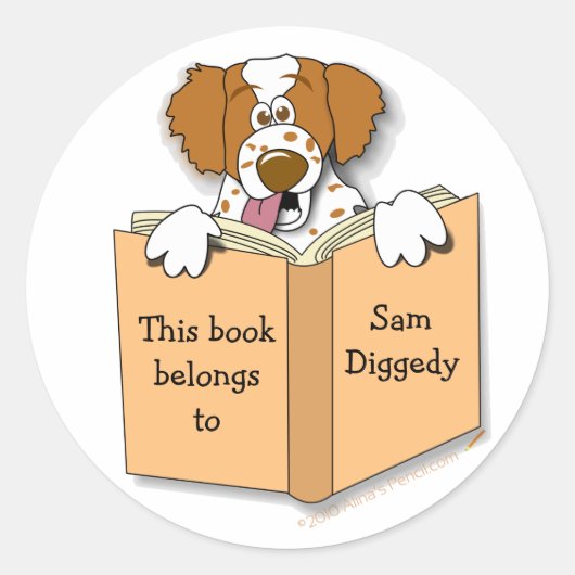 Cartoon Brittany Dog Buchzeichen Stickers Vorlage (Vorderseite)