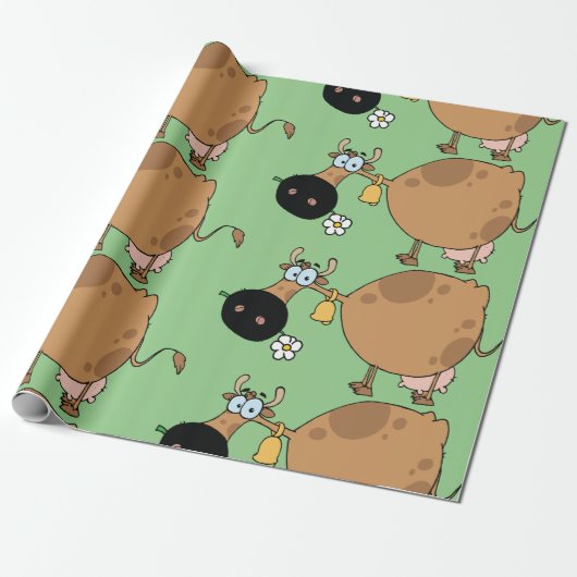 Cartoon Brown Cow Geschenkpapier (Ungerollt)