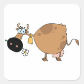 Cartoon Brown Cow Quadratischer Aufkleber (Vorderseite)