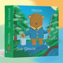 Cartoon Brown Fishing Bären Kid School Binder