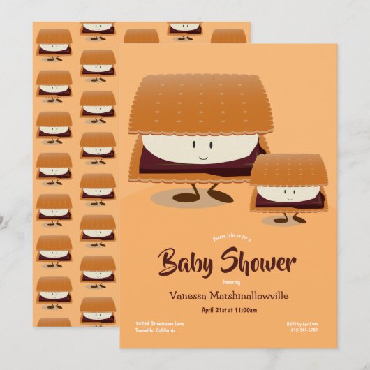 Cartoon Brown White S'more Character Baby Shower Einladung (Vorne/Hinten)