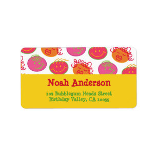 Cartoon Bubblegum Face Children Party Labels Adressaufkleber