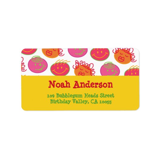 Cartoon Bubblegum Face Children Party Labels Adressaufkleber (Vorne)
