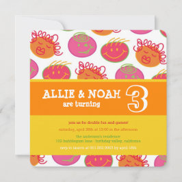 Cartoon Bubblegum Face Twins Geburtstagsfeier Foto Einladung