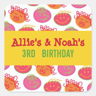 Cartoon Bubblegum Heads Twins Children Party Gesch Quadratischer Aufkleber