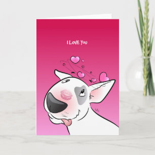 Cartoon Bull Terrier "Ich Liebe dich!" Grußkarte Karte