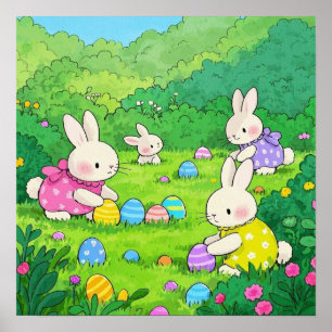 Cartoon Bunnies Ostereier Poster