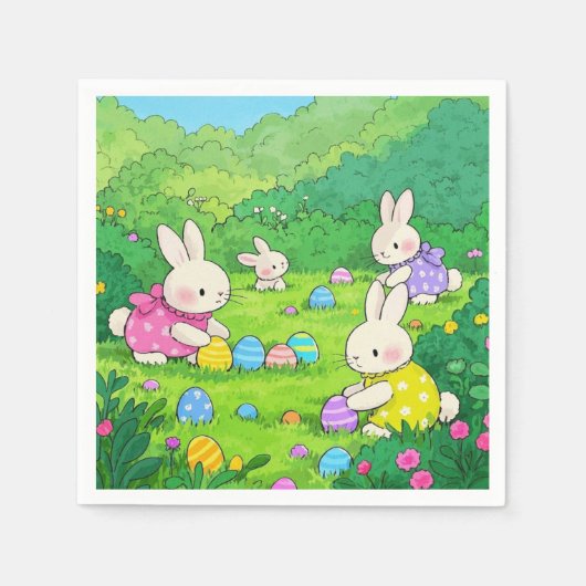 Cartoon Bunnies Ostereier Serviette (Vorderseite)