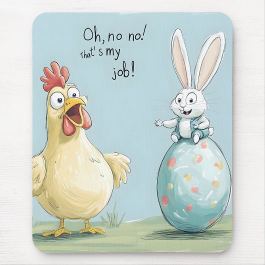 Cartoon Bunny Chick Egg Osterspass Mousepad (Vorne)