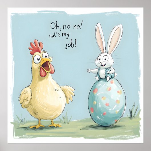 Cartoon Bunny Chick Egg Osterspass Poster (Vorne)