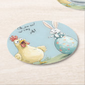 Cartoon Bunny Chick Egg Osterspass Runder Pappuntersetzer (Angewinkelt)