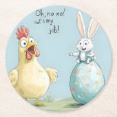 Cartoon Bunny Chick Egg Osterspass Runder Pappuntersetzer (Vorderseite)