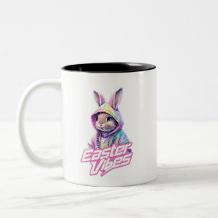 Cartoon Bunny Easter Vibes Art Zweifarbige Tasse