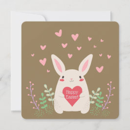 Cartoon Bunny & Hearts Custom 5.25" x 5.25" Feiertagskarte