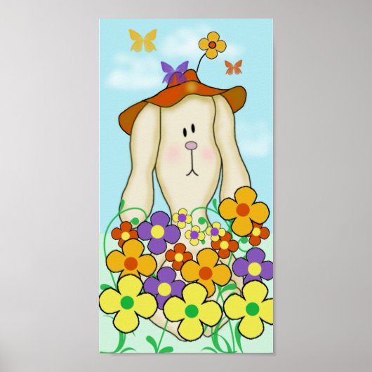 Cartoon Bunny mit Blume Poster (Vorne)