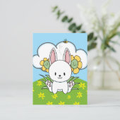 Cartoon Bunny Rabbit und glückliche Blume Postkarte (Stehend Vorderseite)