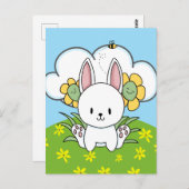 Cartoon Bunny Rabbit und glückliche Blume Postkarte (Vorne/Hinten)