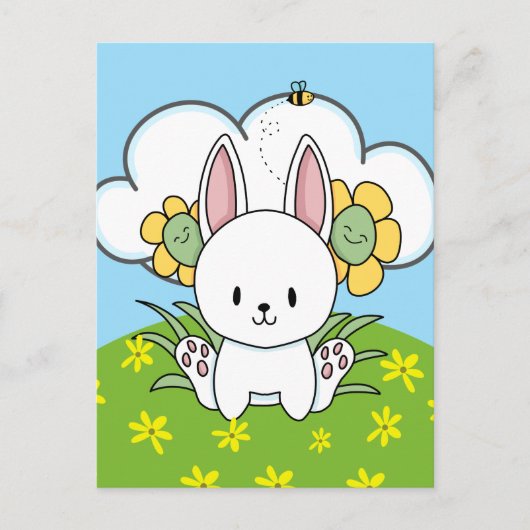 Cartoon Bunny Rabbit und glückliche Blume Postkarte (Vorderseite)