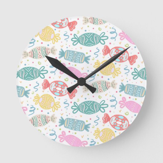 Cartoon bunte festliche Bonbons Runde Wanduhr (Vorderseite)