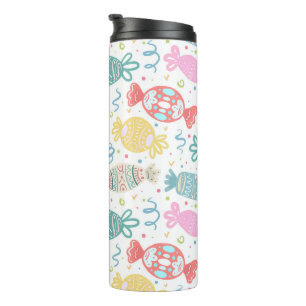 Cartoon bunte festliche Bonbons Thermosbecher
