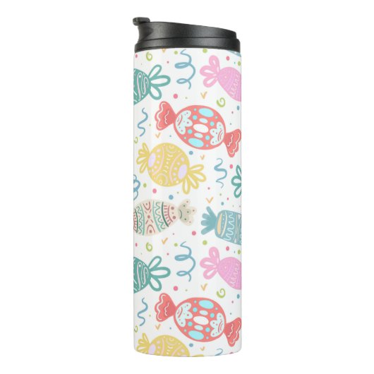 Cartoon bunte festliche Bonbons Thermosbecher (Nach rechts gedreht)