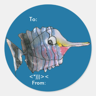 Cartoon Butterfly Fische Personalisierte Etiketten Runder Aufkleber