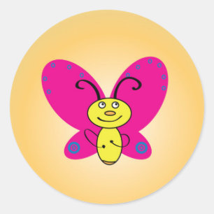 Cartoon Butterfly Funny Face Runder Aufkleber