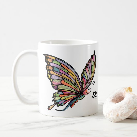Cartoon Butterfly Personalisiert Kaffeetasse (Mit Donut)