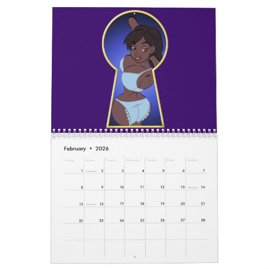 Cartoon Button-Oben Kalender 2018 (Feb 2026)