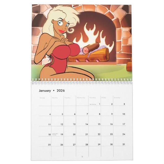 Cartoon Button-Oben Kalender 2018 (Jan 2026)