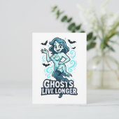 Cartoon Button-Up-Ghost - Ghosts Live länger Postkarte (Stehend Vorderseite)