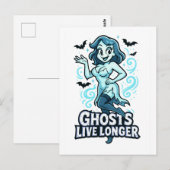Cartoon Button-Up-Ghost - Ghosts Live länger Postkarte (Vorne/Hinten)