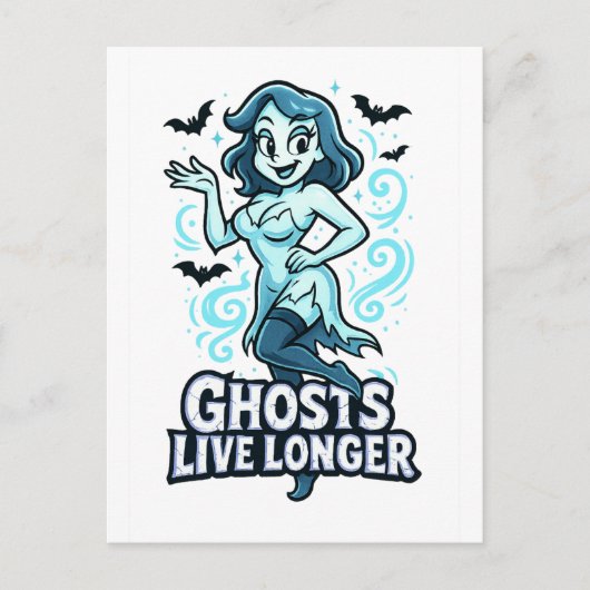 Cartoon Button-Up-Ghost - Ghosts Live länger Postkarte (Vorderseite)