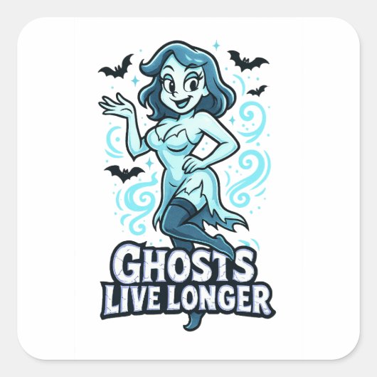 Cartoon Button-Up-Ghost - Ghosts Live länger Quadratischer Aufkleber (Vorderseite)