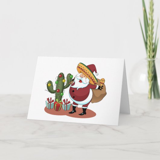 Cartoon cactus and Santa Claus wearing a sombrero Karte (Vorderseite)