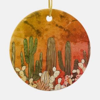 Cartoon Cactus on Orange Keramik Ornament