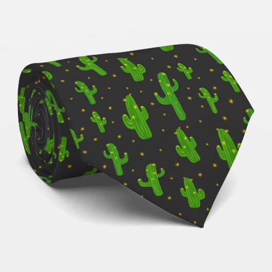 Cartoon Cactus Pattern on Charcoal Gray Krawatte (Gerollt)