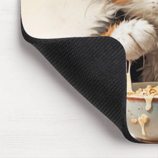 Cartoon Calico Cat mit Frühstück Mousepad (Ecke)